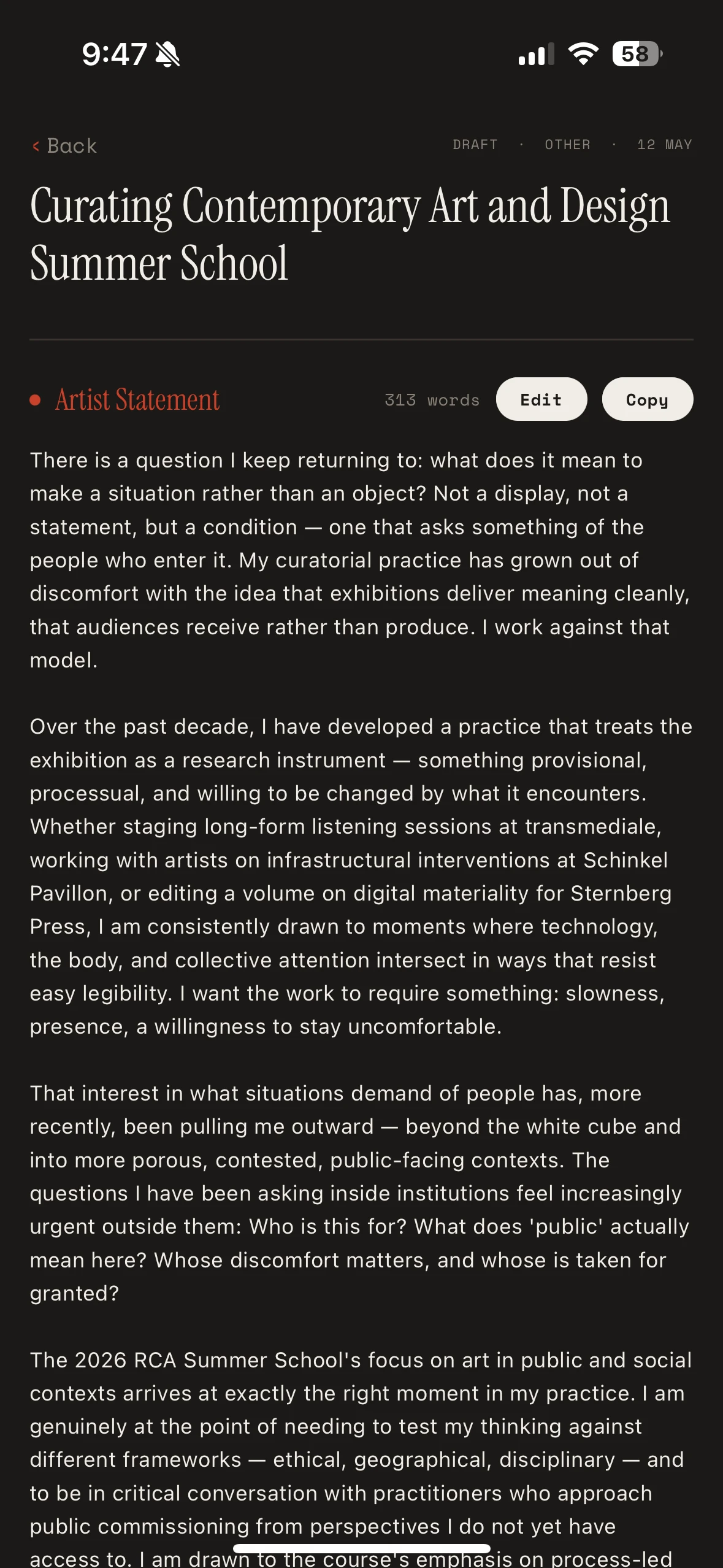 AI Draft — Artist Statement