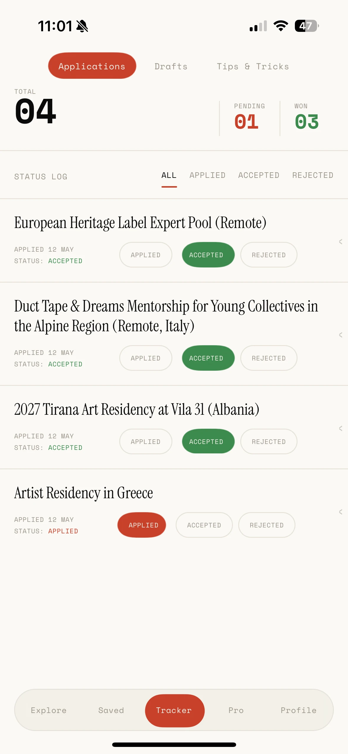 Application tracker
